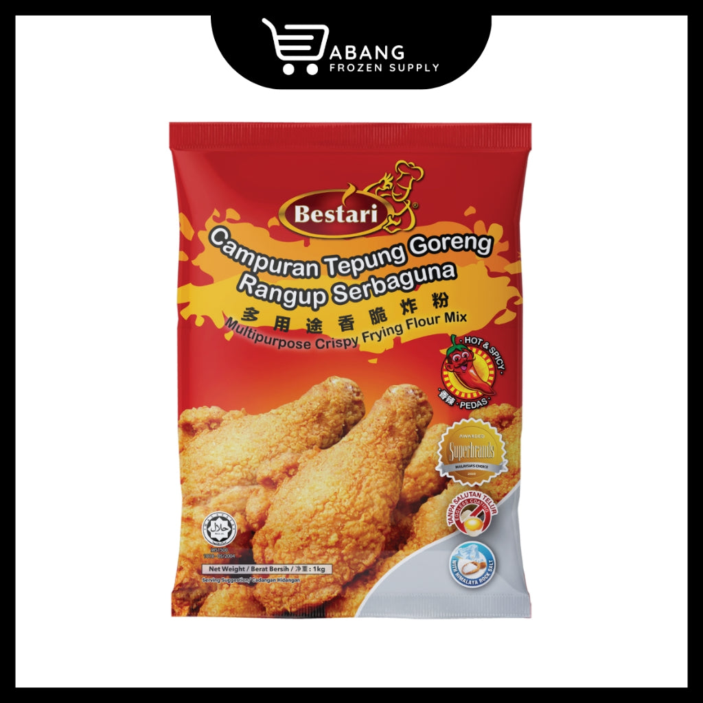 BESTARI Multipurpose Crispy Frying Flour Mix 1kg (Hot & Spicy) | Campuran Tepung Goreng Rangup Serbaguna 1kg (Pedas)
